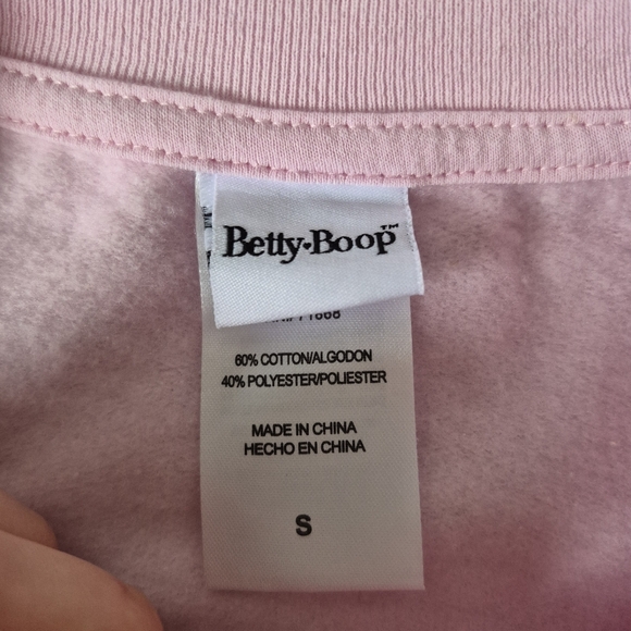 Betty Boop Women's Pink Rhinestone Graphic Crew Sweatshirt Size Small - Picture 3 of 3